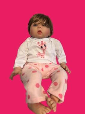 Reborn Pink Polka Dot Baby Doll in Giraffe Top